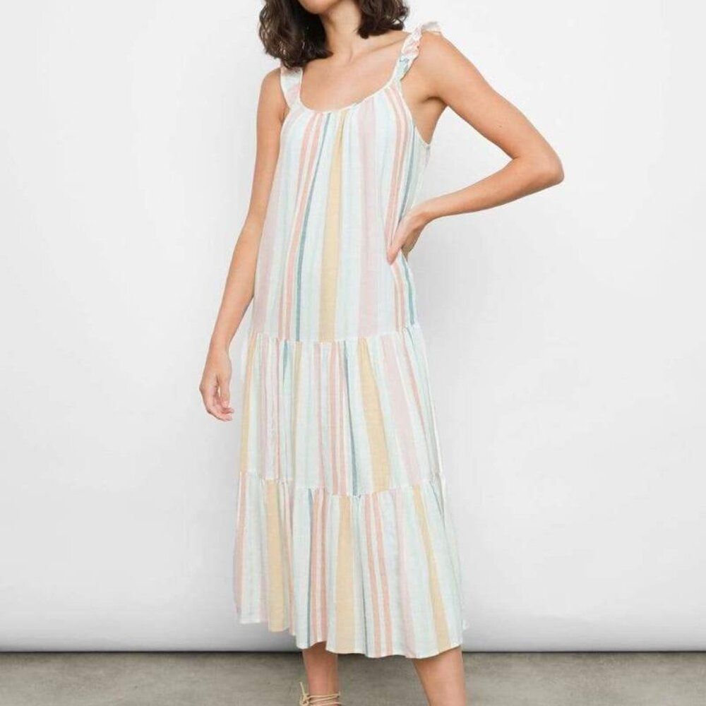 Women's Rails Capri Ruffle Sleeve Midi Dress Small Melon Stripe